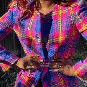 Vis á Vis Byblos | Italian Woven Blazer in Hot Pink, Yellow, and Cobalt Blue